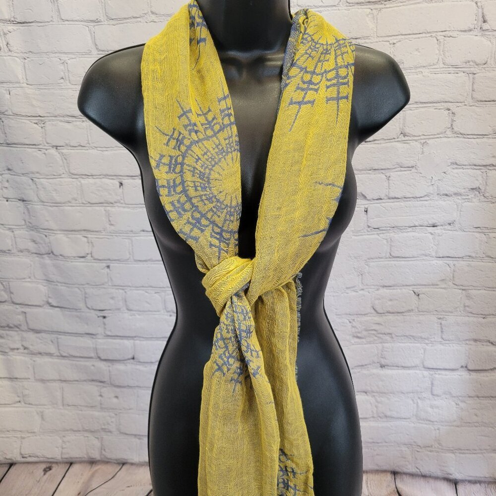 Black Halo Scarf Blue and Yellow Sheer Cotton Modal Blend